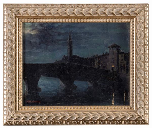 DIPINTO PONTE SULL&#39;ADIGE F.TO MONTELLI