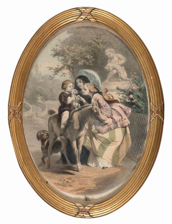 COPPIA DI INCISIONI DI SCENE FAMILIARI