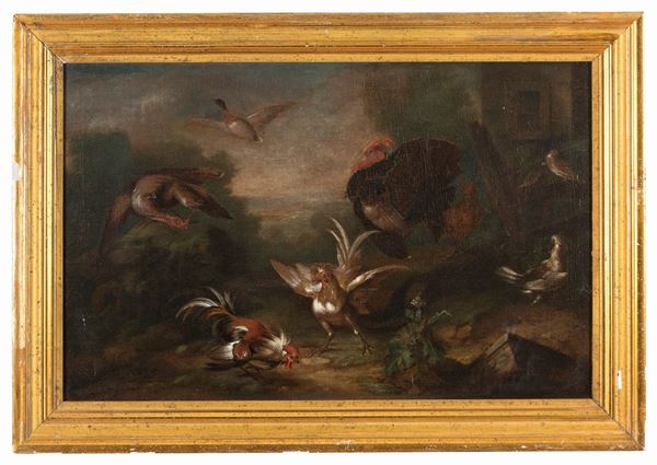 DIPINTO LOTTA DI GALLI ATTRIBUITO A MELCHIOR D&#39;HONDECOETER