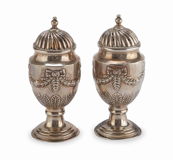 COPPIA DI SALIERE IN ARGENTO, SHEFFIELD XIX SECOLO