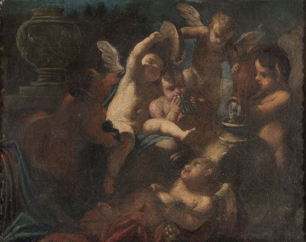 DIPINTO FESTA DI PUTTI DI PITTORE GENOVESE