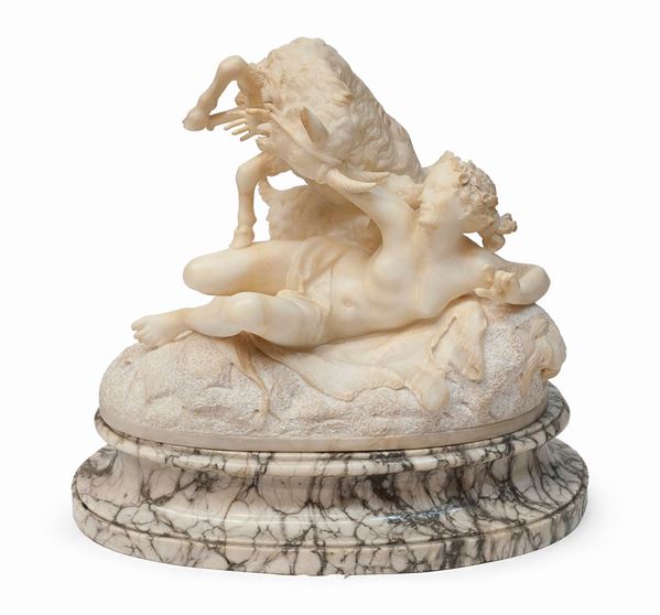 SCULTURA IN MARMO NINFA E CAPRONE