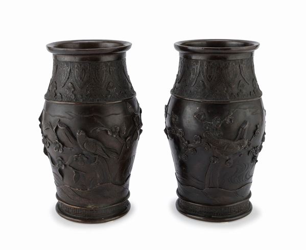 COPPIA DI VASI IN BRONZO GIAPPONE