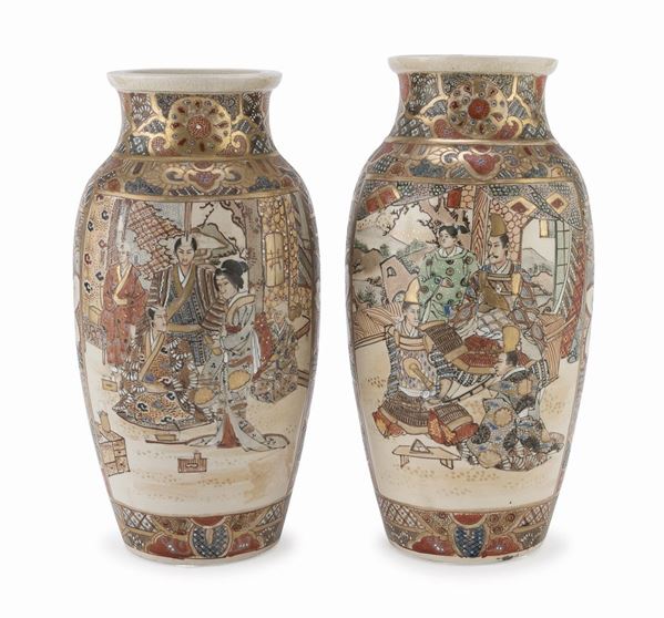 COPPIA DI VASI IN CERAMICA GIAPPONE