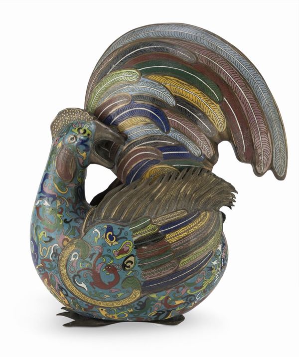 SCULTURA DI GALLO CLOISONN&#200;, CINA
