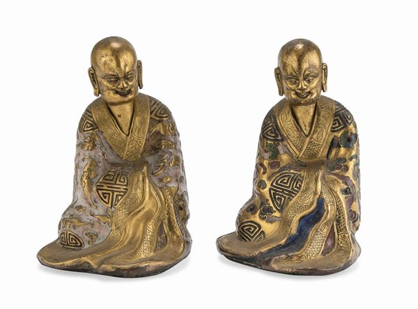 COPPIA DI SCULTURE IN BRONZO DI LOHAN CINA