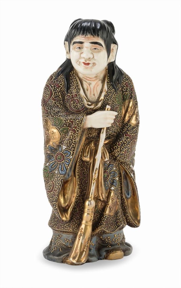 SCULTURA DI JITTOKU IN CERAMICA GIAPPONE