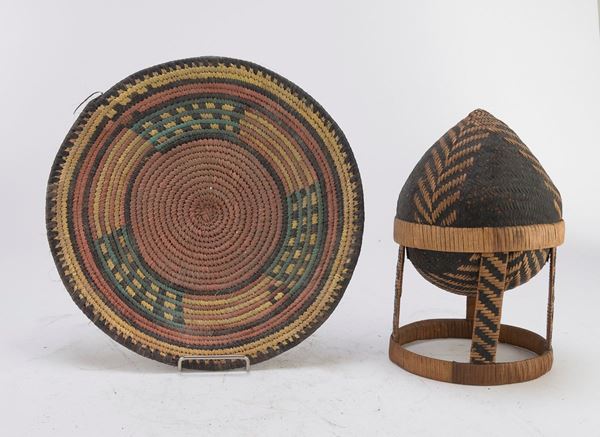 PIATTO E CONTENITORE IN VIMINI CULTURE CENTROAFRICANE