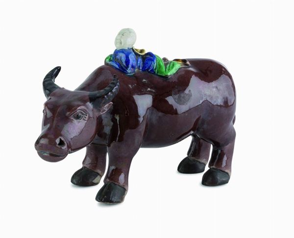 SCULTURA CERAMICA DI BUFALO E KARAKO, CINA