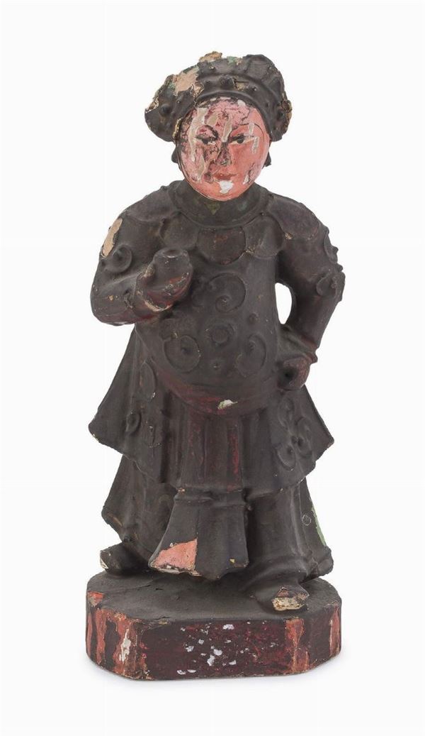 SCULTURA DI HUA MULAN IN LEGNO LACCATO, CINA