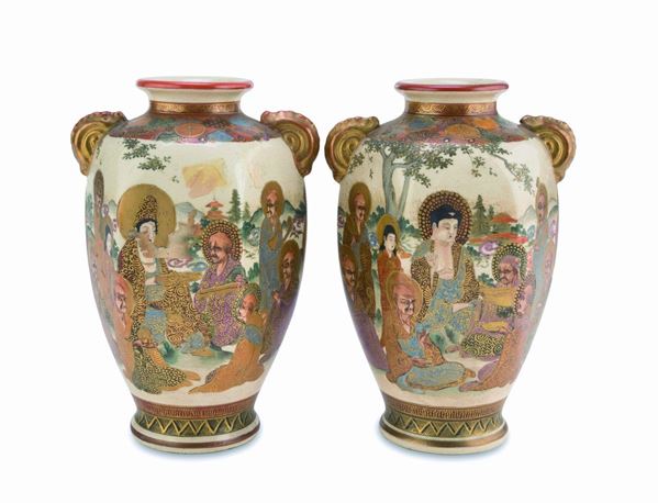 COPPIA DI VASI IN CERAMICA GIAPPONE