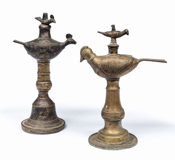 COPPIA DI LUCERNE IN BRONZO INDIA