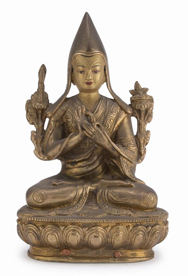 SCULTURA DI TSONGKHAPA IN BRONZO, NEPAL