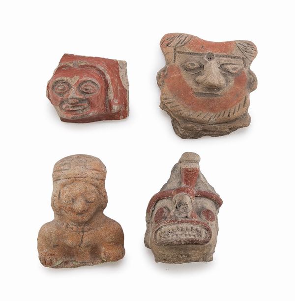 TRE MASCHERE E UN BUSTO FEMMINILE, ECUADOR, JAMA-COAQUE VI SECOLO A.C. - XVI SECOLO