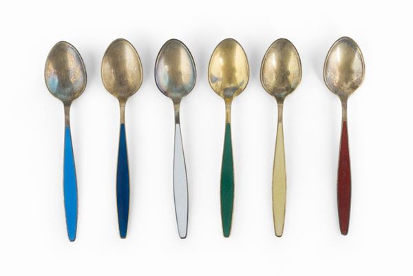 SEI CUCCHIAINI CON SMALTI, STERLING JENSEN