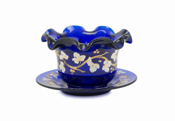 COPPETTA CON PIATTINO IN VETRO BLU