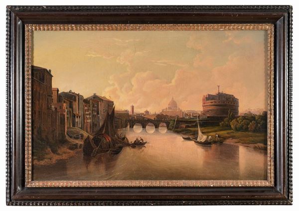 DIPINTO VEDUTA DI ROMA DAL TEVERE