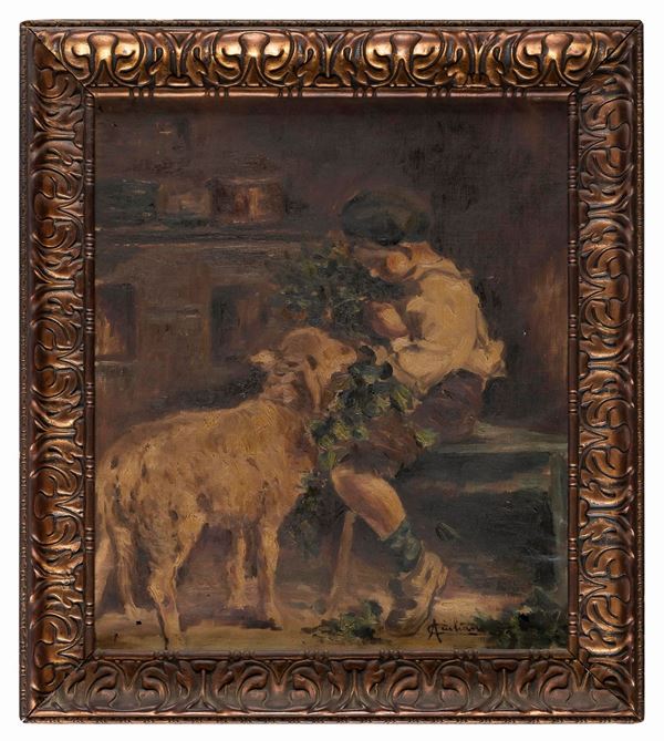 DIPINTO PASTORELLO CON AGNELLO IN INTERNO