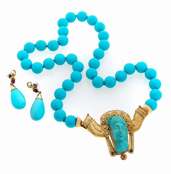 PARURE DI COPPIA DI ORECCHINI E GIROCOLLO CON TURCHESI
