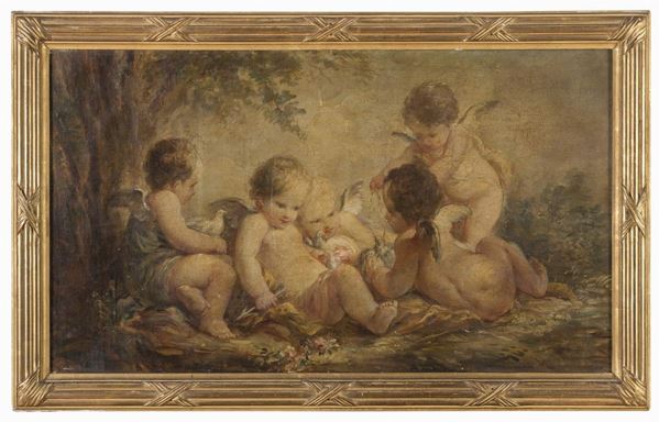 DIPINTO PUTTI IN PAESAGGIO