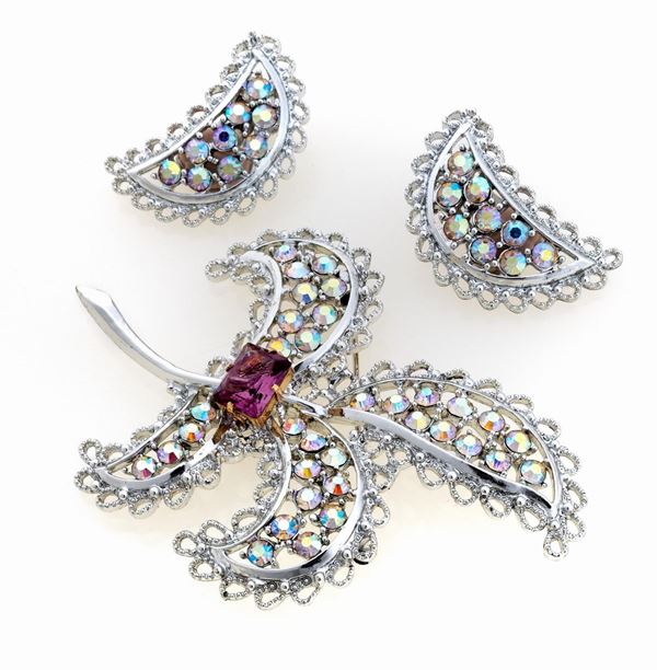 PARURE DI COPPIA DI ORECCHINI E SPILLA