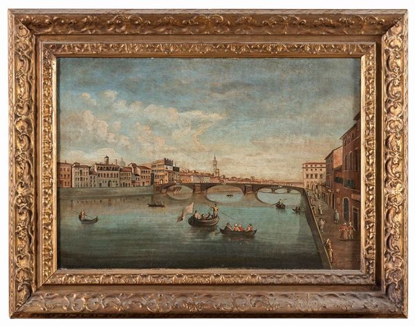 DIPINTO VEDUTA DELL&#39;ARNO A FIRENZE
