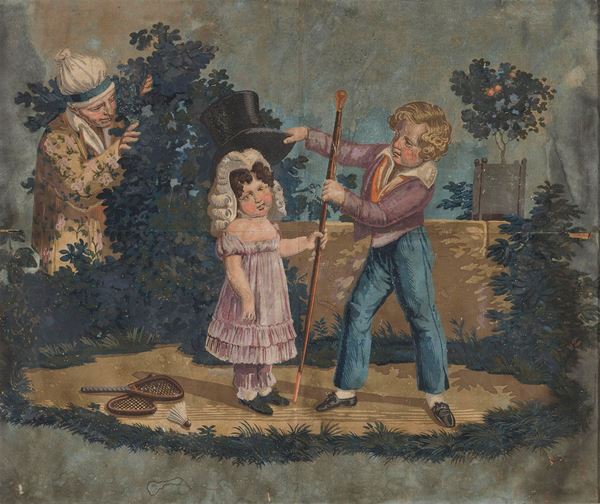 COPPIA DI TEMPERE FRANCESI GIOCHI DI BIMBI