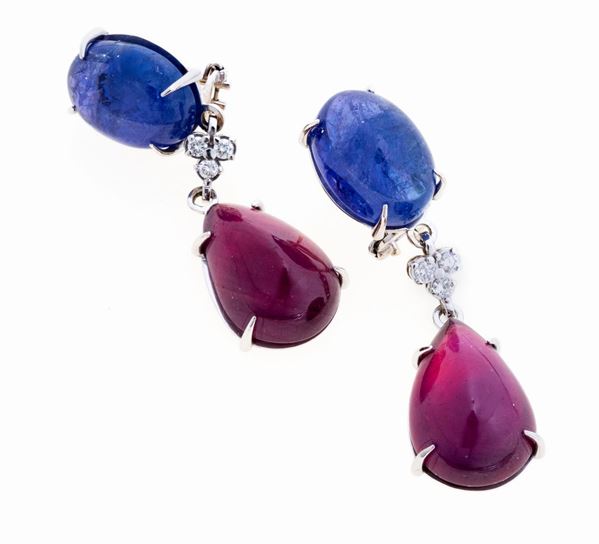 COPPIA DI ORECCHINI CON RUBINI TANZANIA E BRILLANTI
