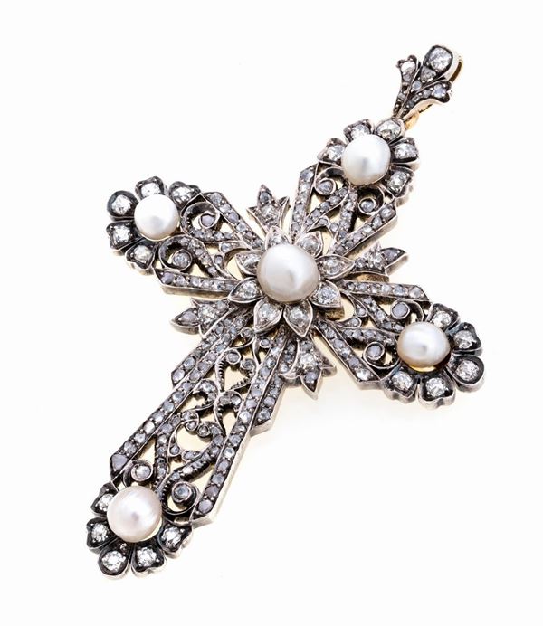 CIONDOLO GIOIELLO CON DIAMANTI E PERLE