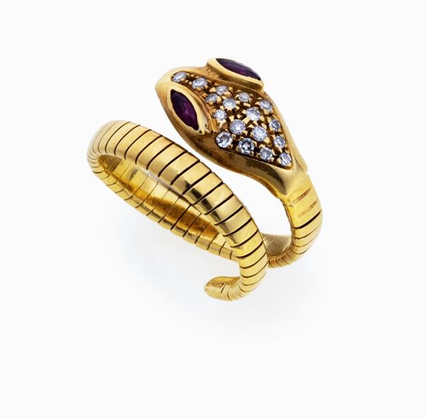 ANELLO SEMIRIGIDO CON BRILLANTI E RUBINI