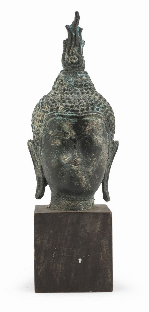 TESTA DI BUDDHA IN BRONZO, TAILANDIA