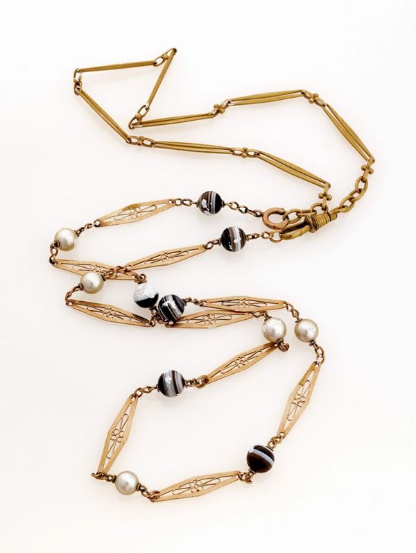 COLLANA IN ORO CON PERLE E PIETRE DURE