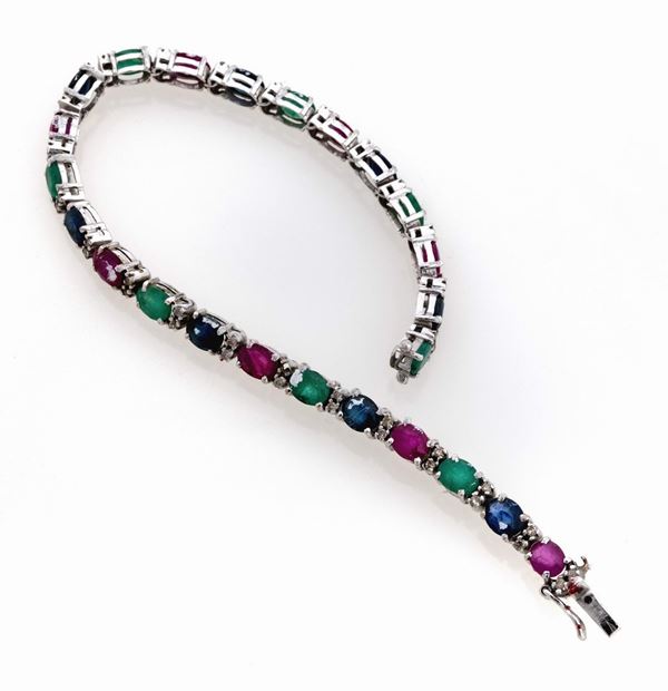 BRACCIALE CON ZAFFIRI, SMERALDI, RUBINI E BRILLANTI