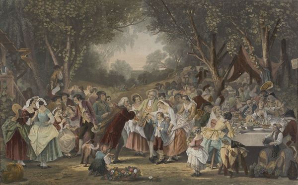 INCISIONE FRANCESE FESTEGGIAMENTI SIGLATA A. LANGR