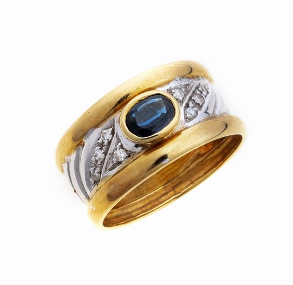 ANELLO CON BRILLANTI E ZAFFIRO