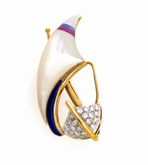 SPILLA CON MADREPERLA E BRILLANTI