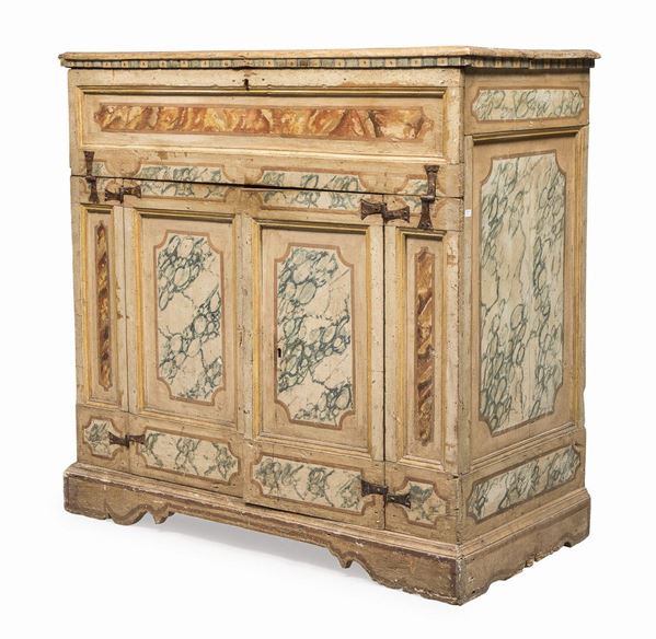 CREDENZA DA SACRESTIA IN LEGNO LACCATO, MARCHE XVIII SECOLO
