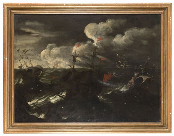 NAVI IN TEMPESTA DI PITTORE OLANDESE