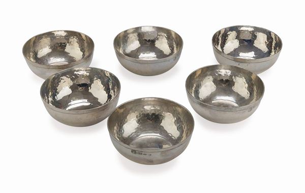 SEI COPPETTE IN ARGENTO, FIRENZE POST 1968