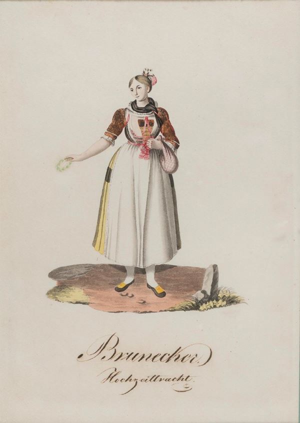 QUATTRO ACQUERELLI COSTUMI DI SCUOLA TEDESCA
