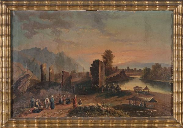 DIPINTO ACCAMPAMENTO MORESCO TRA RUDERI ROMANI