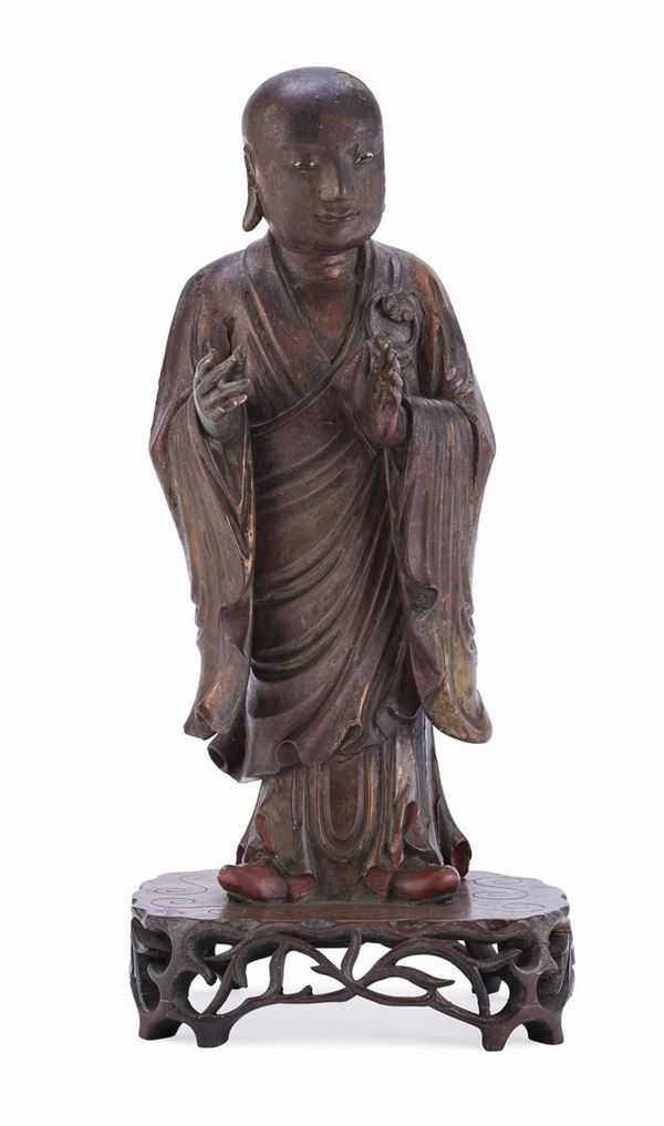 SCULTURA DI LOHAN IN LEGNO, CINA