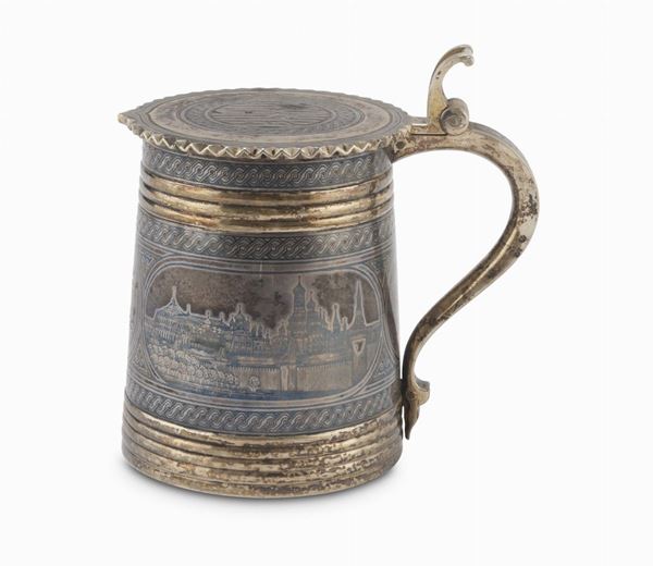 PICCOLO TANKARD NIELLATO, PUNZONE MOSCA XIX SECOLO