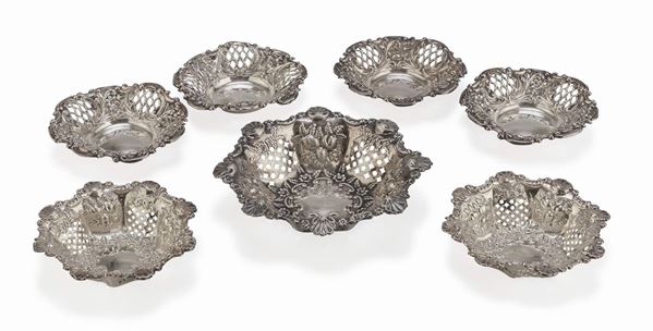 SETTE VASCHETTE IN ARGENTO, INIZI XX SECOLO
