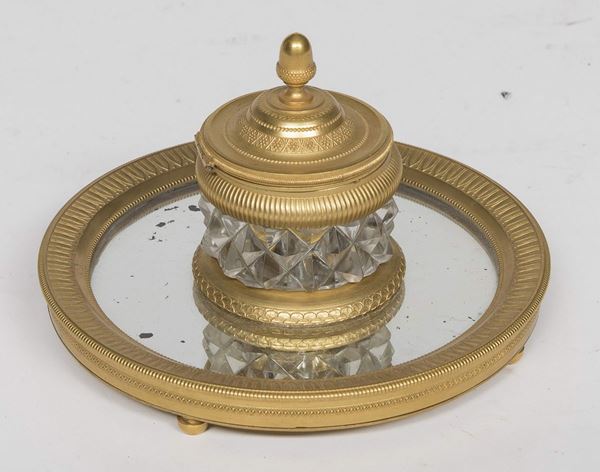 CALAMAIO IN BRONZO DORATO E CRISTALLO