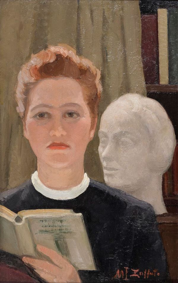 DIPINTO DONNA CON LIBRO