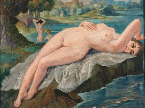 DIPINTO DONNA AL FIUME DEL NOVECENTO