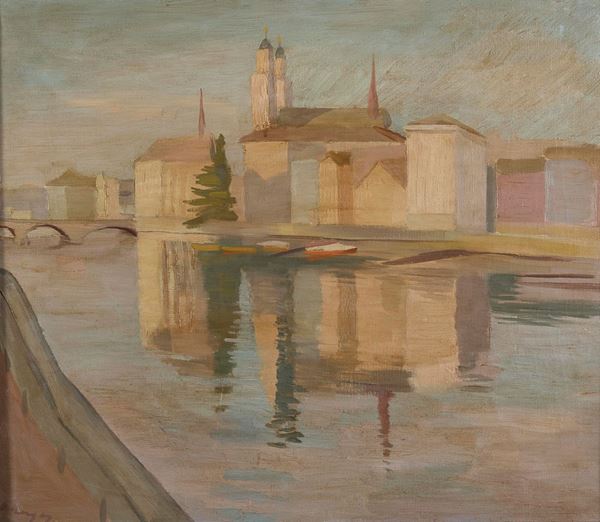 CITT&#193; CON FIUME DI PITTORE CHIARISTA