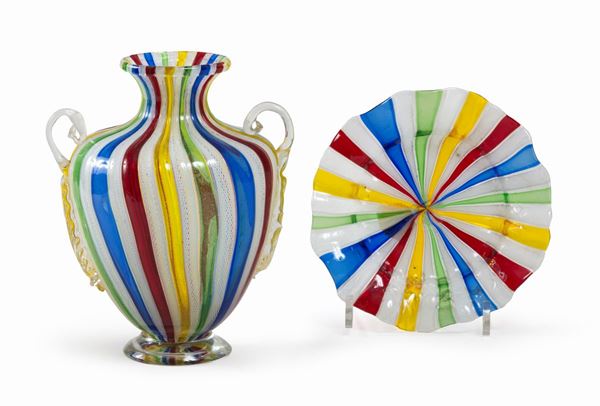 VASETTO CON PIATTINO IN VETRO DI MURANO