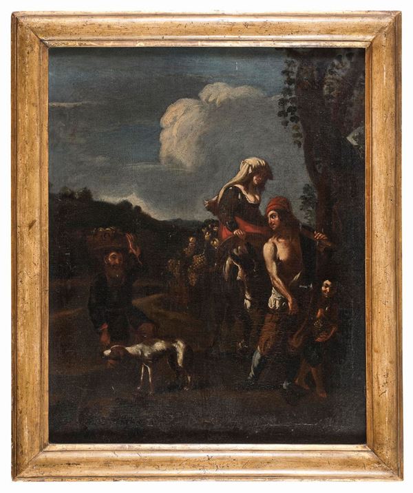 DIPINTO VENDEMMIA DI PITTORE BAMBOCCIANTE ROMANO